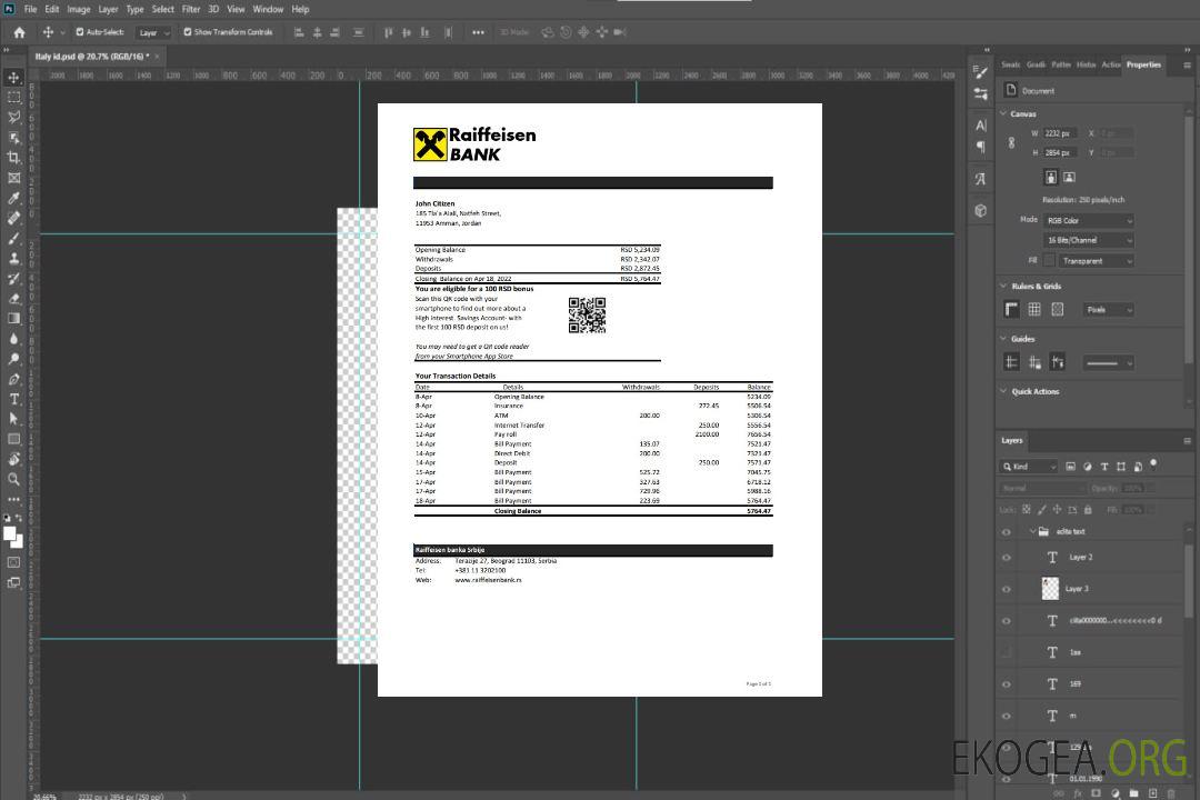 Relevé bancaire Raiffeisen Serbie xls template